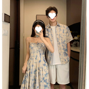 Niche Design Couple Outfits Summer Korean Short-Sleeve Shirts Men and Women Two-Piece Set French Style One Skirt One Shirt Ins Trend