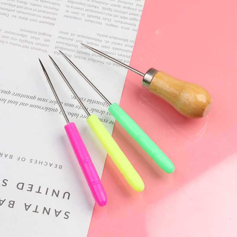 Solid full steel cone hand-punched shoe repair tool with gourd wood handle, straight sewing plastic thin long cone needle