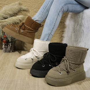 2024 winter new foreign trade plus size thick-soled casual snow boots northeast warm Joker lamb wool cross-border cotton boots
