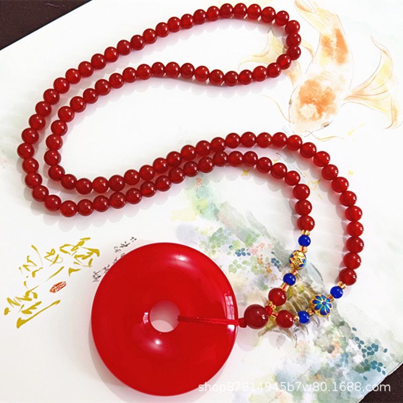 칼세도니 비드 체인(직경 약 50mm) + 인증서 + 상자가 포함된 칼세도니 피존 블러드 레드 안전 버클