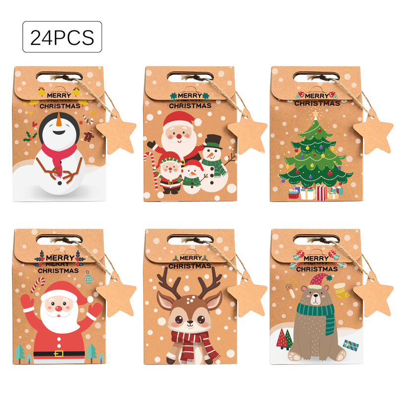 ヨーロッパの新しいキャンディボックスクリスマスパーティー包装箱6レーザーカードクリスマスクラフト紙スノーフレーク紙袋|undefined
