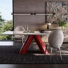 芬迪白天然大理石餐桌意式轻奢大平层别墅皇家白玉奢石家用饭桌