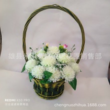 清明节黄白菊竹篮 扫墓 花篮 花圈 花链 手捧 诚诺殡葬用品批发