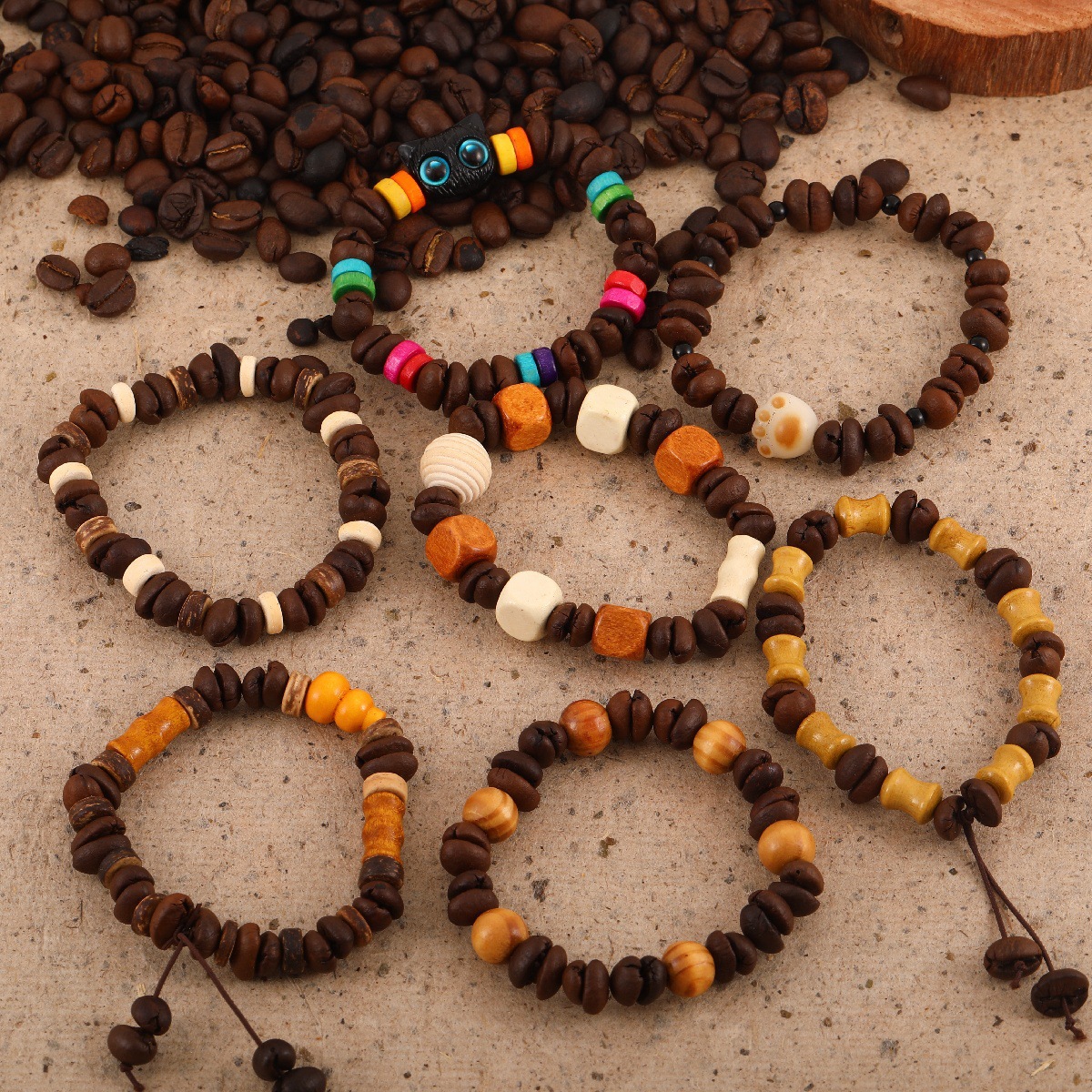 natural real coffee bean bracelet new chinese handmade wooden bead accessories bracelet ebony original design female stall entrepreneurship