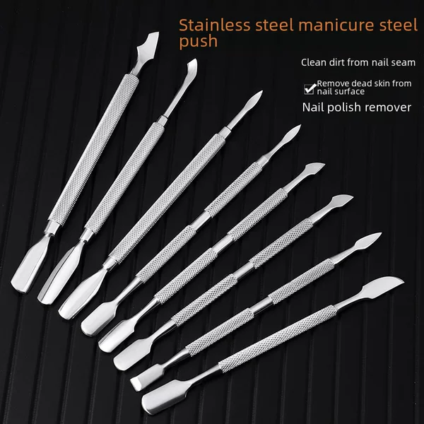 In-Stock Nail Polish Remover Steel Pusher Double-Ended Steel Pusher Nail Scraper Stainless Steel Cuticle Remover Cuticle Exfoliating Nail Steel Pusher
