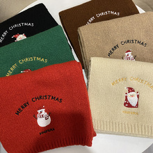 2023新款圣诞刺绣氛围感针织围巾女冬季保暖百搭学生情侣毛线围脖