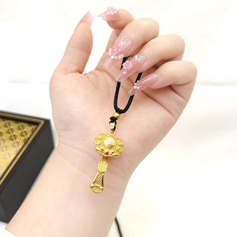 Arena antigua oro Ruyi Lotus collar en forma de llave cuerda cadena adornos Latón chapado en oro estilo chino patrimonio joyería suministro