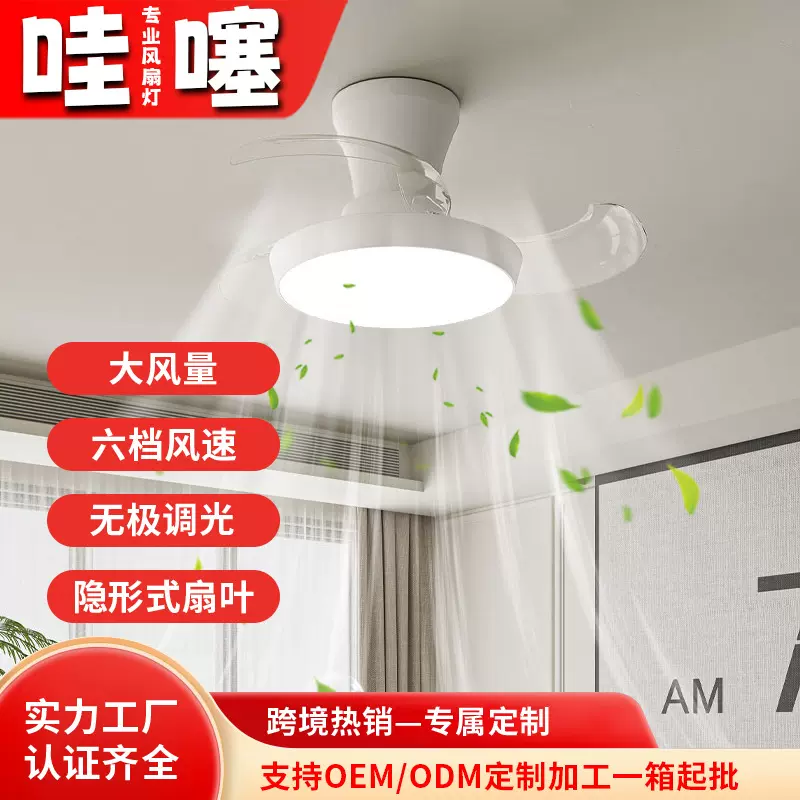跨境28寸吸顶风扇灯 家用静音小型电扇灯 简约卧室餐厅隐形风扇灯