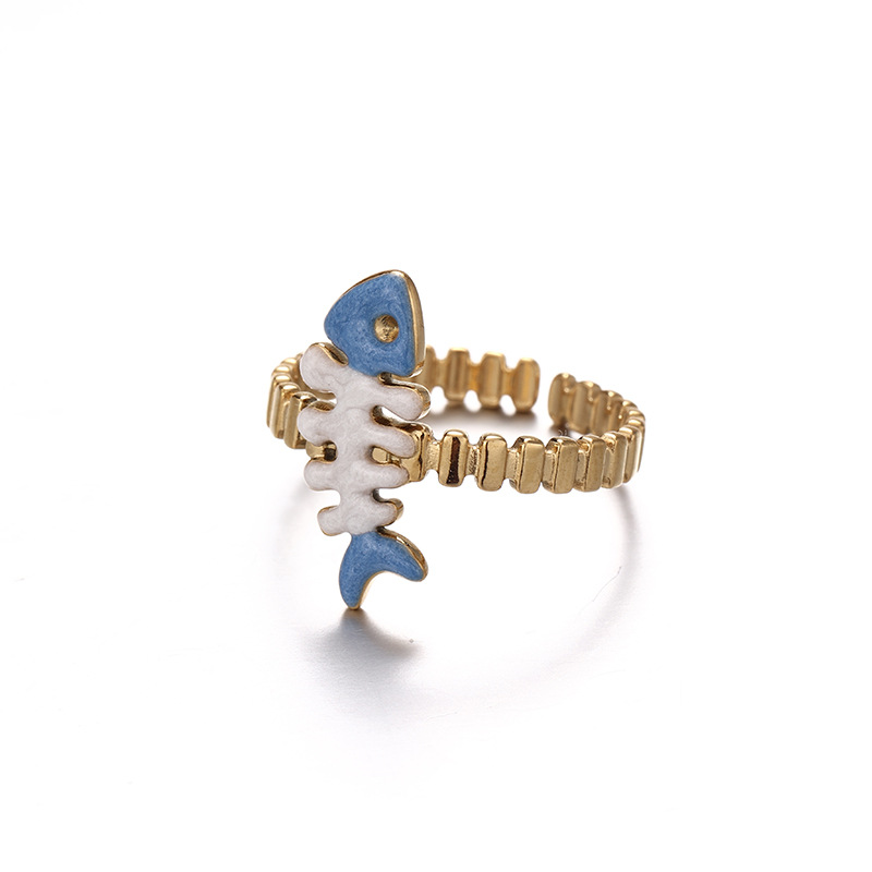Alta Europa y América serie de mar transfronterizo de acero inoxidable goteo de aceite esqueleto hueso anillo de pez nicho de alta sensación joyería mujer
