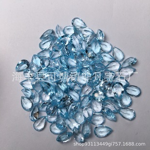 Natural Blue Topaz Water Drop Pear-Shaped Ring Surface Bare Stone Santa Maria Color Topaz Ring Necklace Wholesale