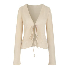 P 17423 V-neck tie flared sleeve crop top V ��ϵ��������¶��