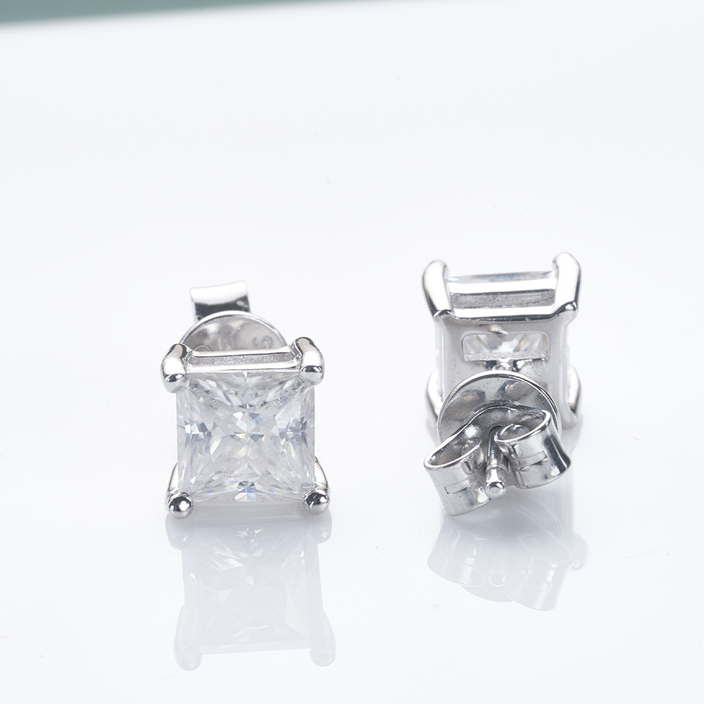 Princesa de plata esterlina 1 / 2 quilates suministro de fábrica de orejetos de piedra de mozanita cuadrados de plata esterlina fuente de orejetos