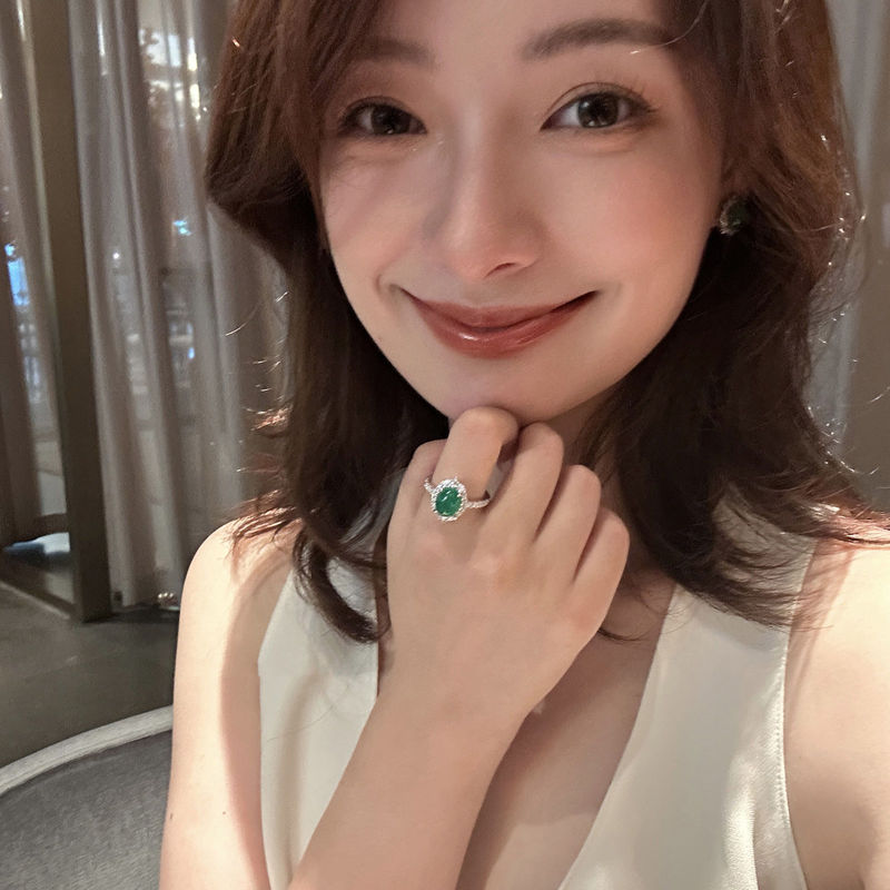 新しい中国風の古代スタイルのビユエグリーンカルセドニーリング女性用エメラルドカラーエッグフェイスマイクロ象嵌ジルコンオープンリングエレガントな気質|undefined