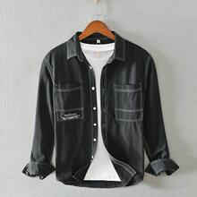 1209 秋冬港风长袖衬衫男士  日系休闲纯色口袋衬衣外套 一件代发