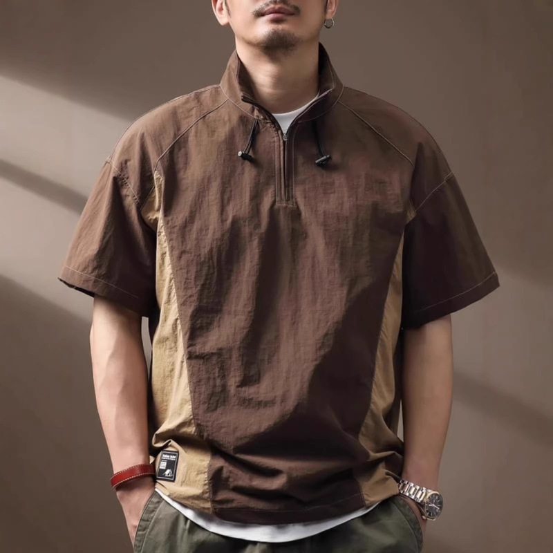 American-Style Functional Wind-Resistant Quick-Dry T-Shirt for Men, Short-Sleeve Stand-Collar Polo Shirt, Summer Outdoor Lightweight Half-Zip Casual Tee American-Style Functional Wind-Resistant Quick-Dry T-Shirt for Men, Short-Sleeve Stand-Collar Polo Shirt, Summer Outdoor Lightweight Half-Zip Casual Tee