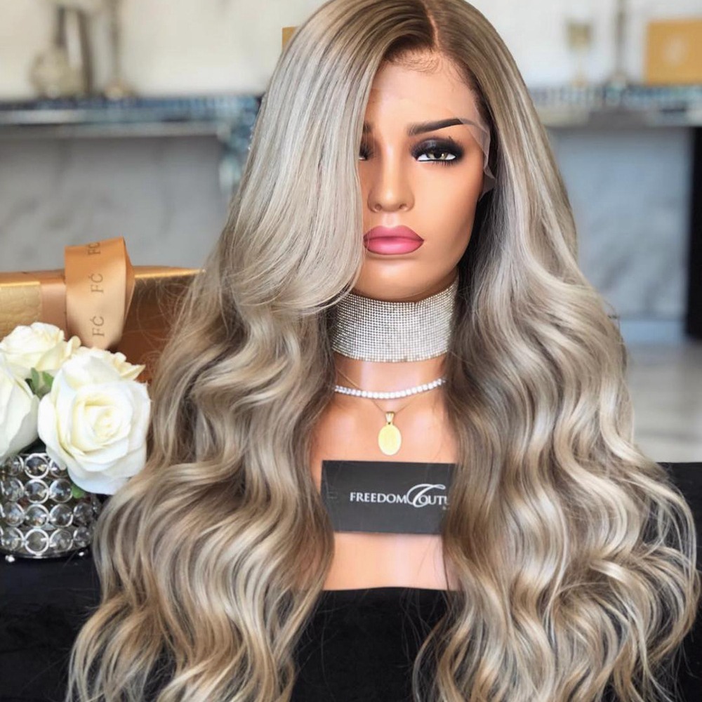 yellow curly wig with hair parting