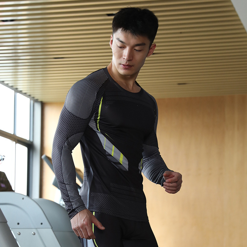 秋冬紧身上衣男速干健身房运动训练服花臂弹力长袖跑步速干透气