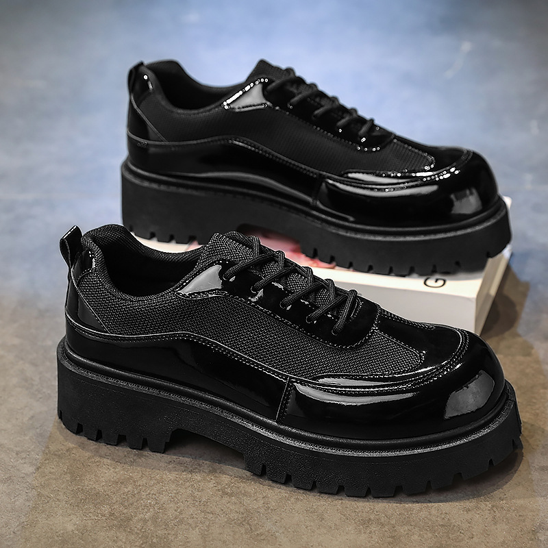 男士皮鞋日系潮流高颜值亮皮网面巴黎大头德比鞋秋季英伦休闲男鞋