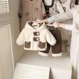 宝宝秋冬夹棉套装超萌女宝宝加棉加绒连帽棉衣幼儿保暖冬装两时尚
