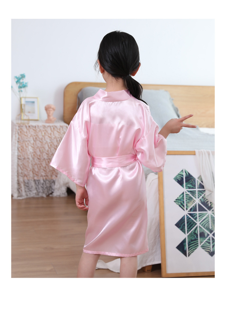 GraceChic Kinder-Sommernachthemd, neuer europäischer und amerikanischer Stil, einfarbiger, mittellanger Satin-Bademantel für Mädchen_voghion.com