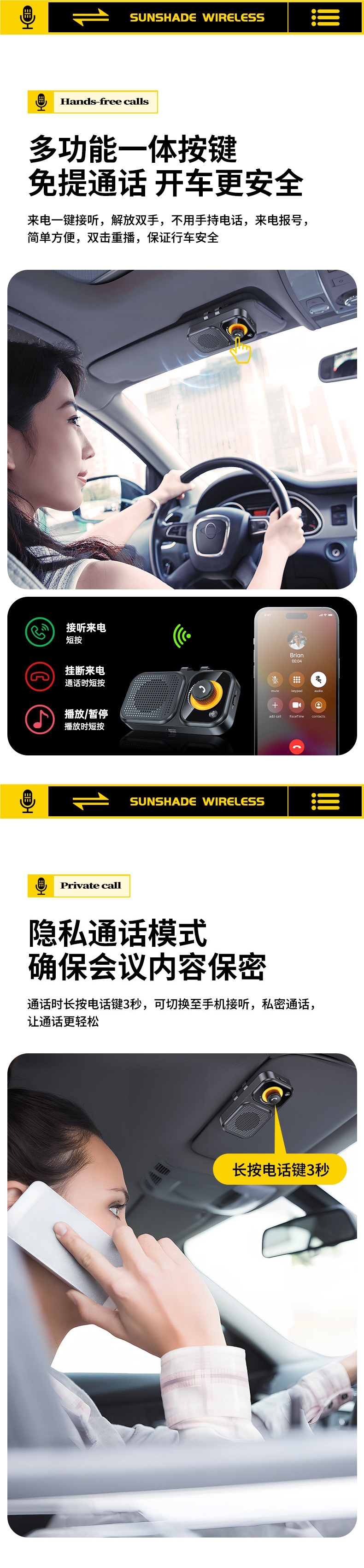 Car Bluetooth Hands-Free Telephone System Sun Visor Speaker Multi-Function Navigation Receiver for Car Calls
