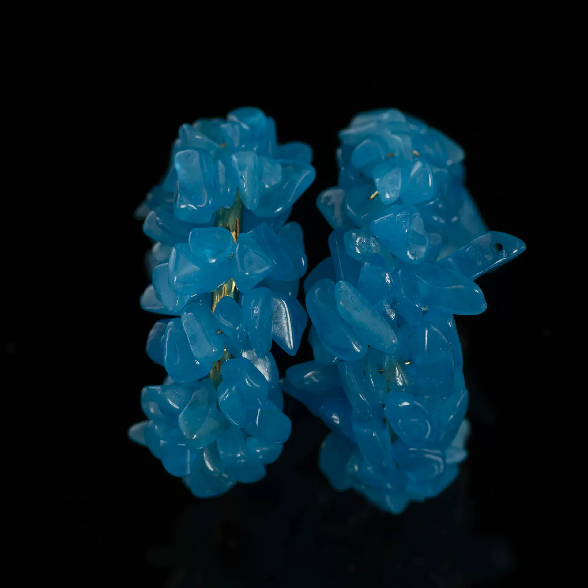 中古vintage时尚高级感复古小众青岛工厂中古蓝色碎石耳圈耳饰