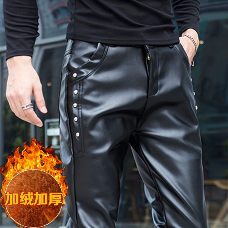 Осенне-зимние утолщенные кожаные штаны Shilin с флисовой подкладкой, мужские модные облегающие Маленькие Мужские штаны из полиуретана, ветрозащитные и водонепроницаемые, индивидуальные