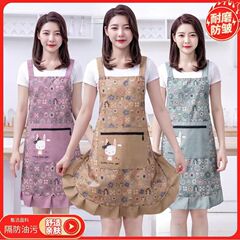 夏の新型竹節綿エプロンキッチン女性ファッション料理家庭用作業服耐摩耗性通気出勤ウエスト
