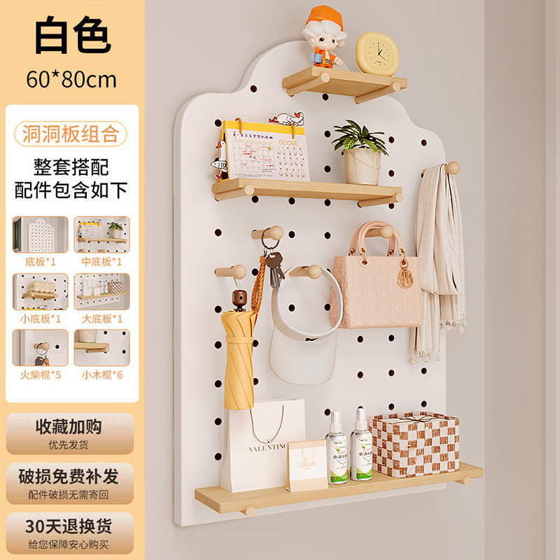 Estandarte de exhibición de almacenamiento en pared de madera de mesa doméstica con agujero redondo de agujero de placa