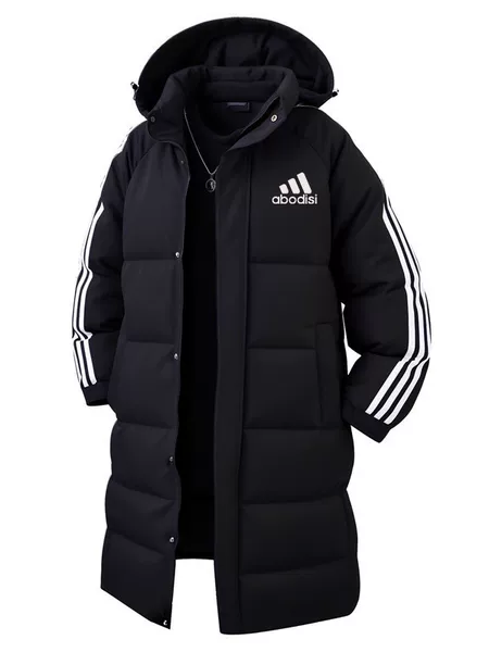 Fleece-lined, three-stripe cotton coat, long over-the-knee style, men's business casual, with detachable hood, warm cotton jacket, wholesale and retail
