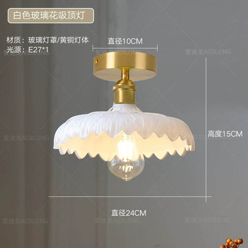 Retro Brass Ceiling Lamp, Cristal Glass Flower Shade, 33×33×22 cm, Multiple Glass Colors