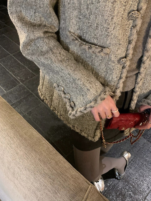 法式富家千金高级感轻奢银灰小香风外套女秋冬新款小个子气质上衣|undefined