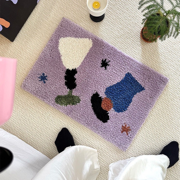 Ins-Style Korean Bathroom Floor Mat, Purple Household Bathroom Absorbent Non-Slip Foot Mat, Velvet Carpet Mat, Machine Washable
