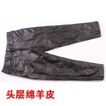 真皮皮裤男中老年机车摩托车防风绵羊皮毛一体加绒加厚牛皮裤子