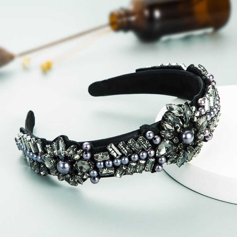 fashion glass diamond inlaid pearl flower widebrimmed headbandpicture4