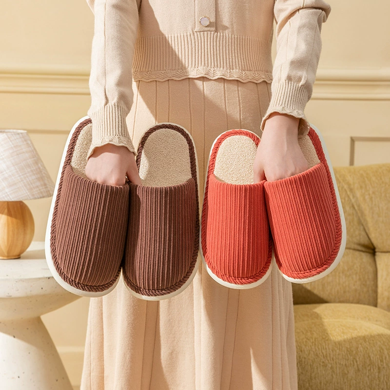 Новые хлопчатобумажные тапочки мужские осенние и зимние противоскользящие в помещении дома противоскользящие толстые мягкие подошвы теплые плюшевые паровые меховые тапочки женские