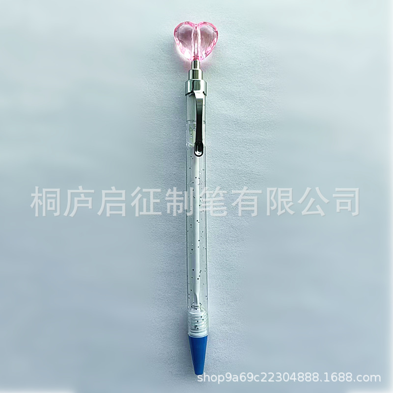 供应大小爱心按动圆珠笔转印花膜亚克力爱心公仔圆珠笔文具套装笔