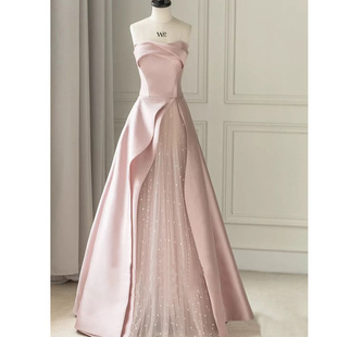 Pink Tube Top Evening Dress 2025 Spring and Summer New Engagement Party Toast Dress Birthday Party Host Evening Dress