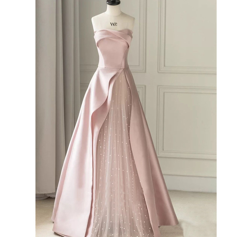 Pink Strapless Evening Dress 2026 Spring/Summer New Style Engagement Party Toast Dress Birthday Party Host Evening Gown Pink Strapless Evening Dress 2026 Spring/Summer New Style Engagement Party Toast Dress Birthday Party Host Evening Gown