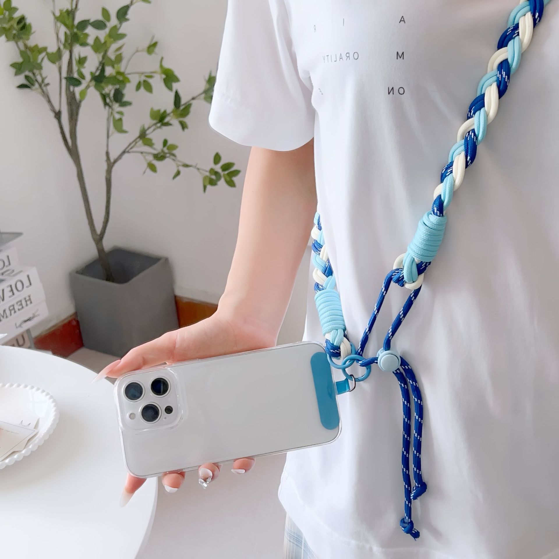 Color trenzado 6 hebras ajustable cuello de teléfono móvil cuello de cuello