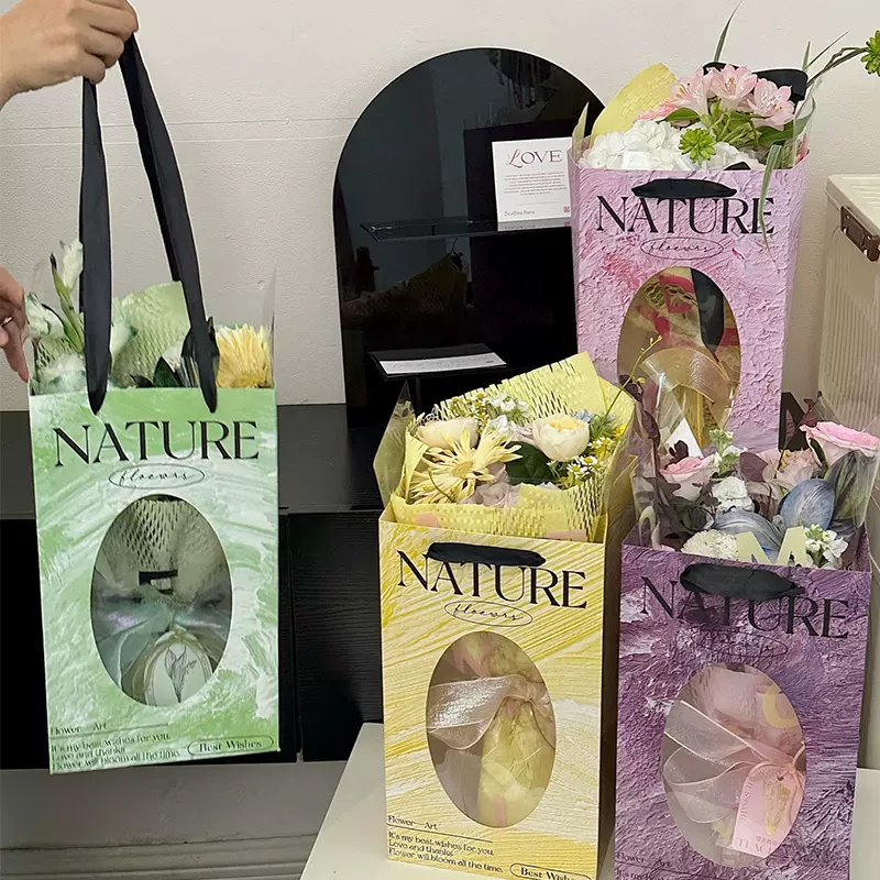 礼品袋开窗手提礼物伴手礼袋子婚礼喜糖塑料袋包装鲜花花束包装