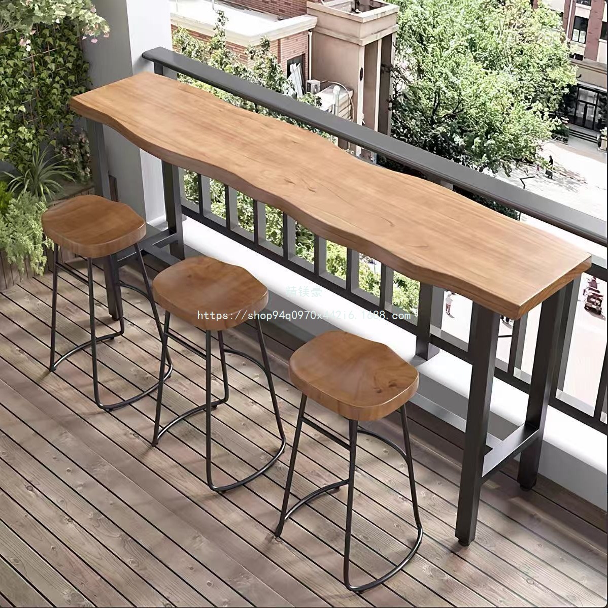 Magnesium Alloy Balcony Wall-Mounted Long Table with Window, Milk Tea High Table, Nordic Home Solid Wood Bar Table, Snack Bar Simple