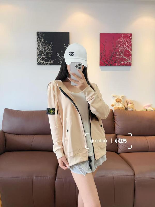 高品质~石头衫秋冬男女连帽卫衣纯色岛袖标徽章款拉链卫衣外套款|undefined