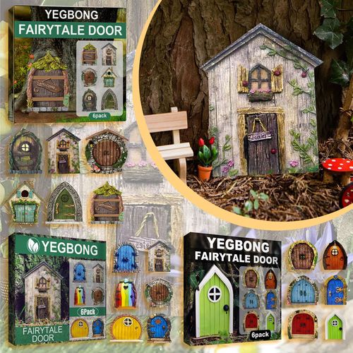 Gardenscaped Fairy Door with Wooden Miniature Elves and Yard Tree Decorations