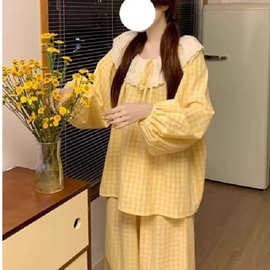 秋季女云朵棉蕾丝花边甜美可爱宽松小清新田园风可外穿家居服套装