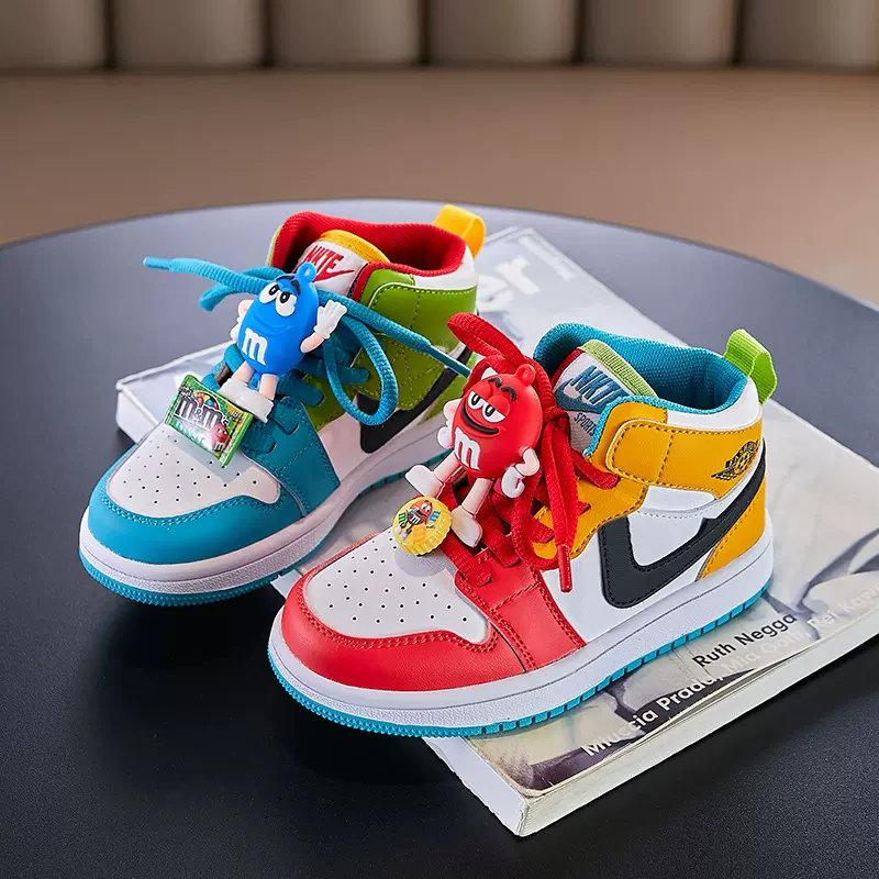 儿童运动鞋现货新款高帮板鞋加绒女童鸳鸯鞋魔术贴休闲男童鞋