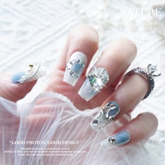 手工穿戴甲美甲中長款氣質顯白高級感爆閃星月假指甲美甲貼片nail