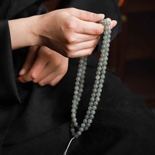 Jade Crafts Natural Xinjiang Hetian Jade Seed Material Blue and White Old Material 108 Bead Chain Men's and Women's Necklace Sweater Chain