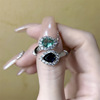 Retro matte two-color universal elegant ring with stone, french style, on index finger, wholesale