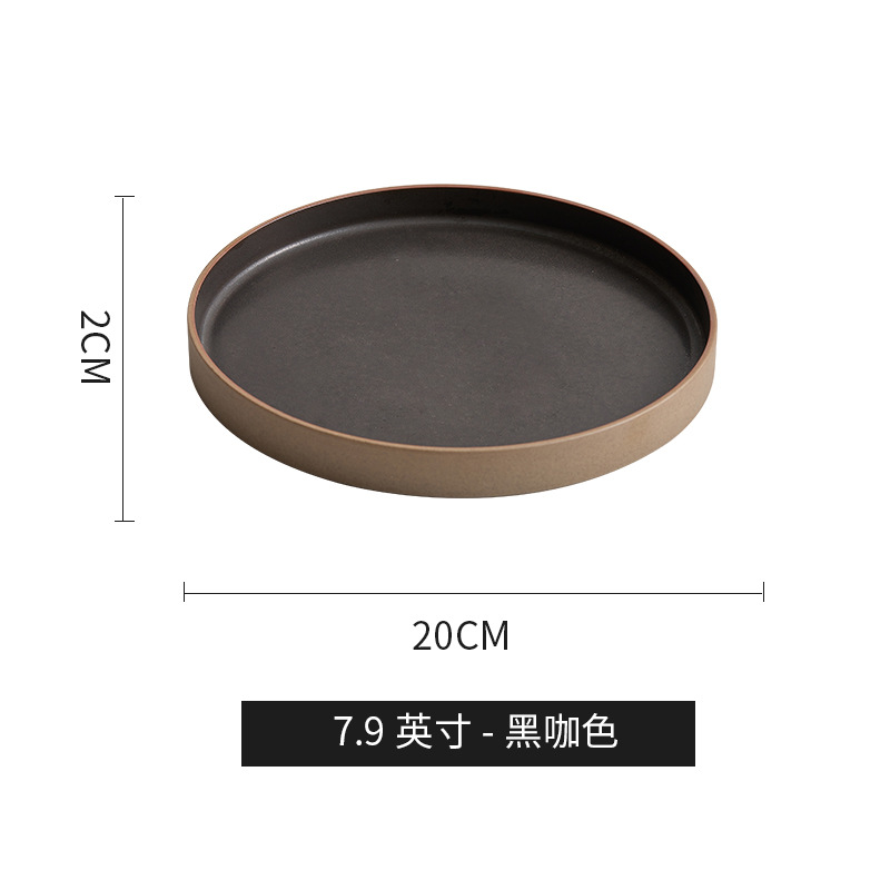 Conjunto de platos retro redondos japoneses, platos de comida occidental de lujo nórdico, plato de carne de cerámica, plato de pasta simple